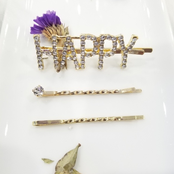 Accessories - Gold righnstone "HAPPY" Hair pin Accessories - Gold righnstone "HAPPY" Hair pin